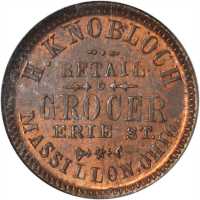 Ohio--Massillon. 1863 Henry Knobloch. Fuld-535D-4a. Rarity-5. Copper. 19 mm. MS-65 BN (NGC).