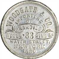 New York--New York. 1860 Woodgate & Co. Miller-NY 971. White Metal. 27.9 mm. MS-62.