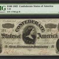 T-49. Confederate Currency. 1862 $100. PMG Choice Extremely Fine 45.