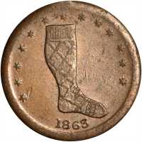 1863 North Star / Stocking. Fuld-250/437 a. Rarity-5. Copper. 19 mm. EF-40.