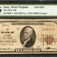Gary, West Virginia. $10 1929 Ty. 1. Fr. 1801-1. The Gary NB. Charter #8333. PMG Very Fine 25.