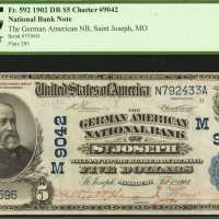 Saint Joseph, Missouri. $5 1902 Date Back. Fr. 592. The German American NB. Charter #9042. PCGS Very