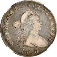 1806 Draped Bust Half Dollar. O-111a, T-11. Rarity-4. 6/Inverted 6. VF-25 (NGC).