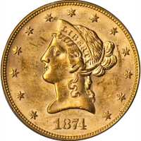 1874 Liberty Head Eagle. MS-61 (PCGS).