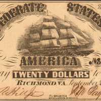 T-18. Confederate Currency. 1861 $20. About Uncirculated.