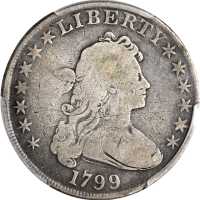 1799 Draped Bust Silver Dollar. BB-163, B-10. Rarity-2. Good Details--Damage (PCGS).