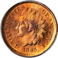 1865 Indian Cent. Fancy 5. MS-64 RD (PCGS).