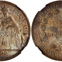 1922-H法属安南银币1元，NGC MS62, 金黄色的厚包浆