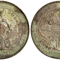 1901-B英国贸易银元一枚，EF品相，底面均沾有塑料痕迹