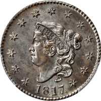 1817 Matron Head Cent. N-3. Rarity-2. 13 Stars. MS-64 BN (PCGS). CAC.