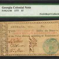 GA-88. Georgia. 1777. $7. PMG About Uncirculated 55 EPQ.