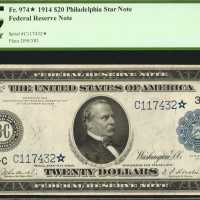 Fr. 974*. 1914 $20 Federal Reserve Star Note. Philadelphia. PCGS Extremely Fine 40.