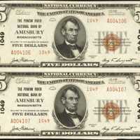 Amesbury, Massachusetts. $5 1929 Ty. 2. Fr. 1800-2. The Powow River NB. Charter #1049. About Uncircu
