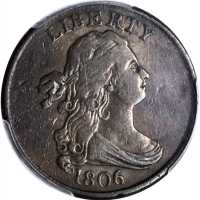 1806 Draped Bust Half Cent. C-2. Rarity-4. Small 6, Stems to Wreath. VF-25 (PCGS).