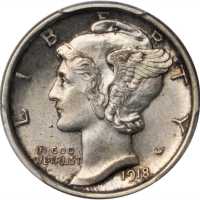 1918-D Mercury Dime. MS-63 FB (PCGS).