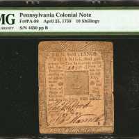 PA-98. Pennsylvania. April 25, 1759. 10 Shillings. PMG Very Fine 25.