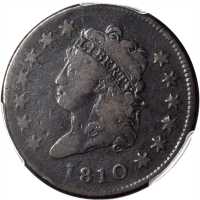 1810 Classic Head Cent. S-283. Rarity-2. VG-8 (PCGS).