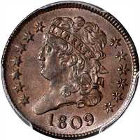 1809 Classic Head Half Cent. C-6. Rarity-1. MS-62 BN (PCGS).