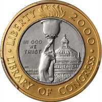 2000-W Library of Congress Bicentennial Bimetallic $10. MS-70 (PCGS). Gold Shield Holder.