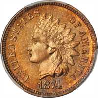 1874 Indian Cent. Proof-65 RB (PCGS).