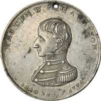1840 William Henry Harrison. DeWitt-WHH 1840-13. White metal. 37.1 mm. Extremely Fine, pierced.