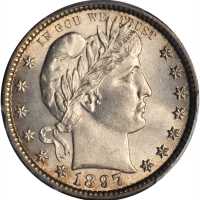 1897 Barber Quarter. Unc Details--Cleaned (PCGS).