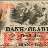 Fayetteville, North Carolina. Bank of Clarendon. August 1, 1861. $5. Choice Uncirculated.