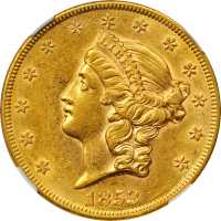 1853/2 Liberty Head Double Eagle. FS-301. AU-58 (NGC).