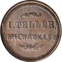 Wisconsin--Milwaukee. 1863 I. Teller. Fuld-510AO-2a. Rarity-4. Copper. 19 mm. MS-64 BN (NGC).