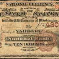 Yardley, Pennsylvania. $10 1882 Brown Back. Fr. 484. The Yardley NB. Charter #4207. Very Good/Fine.