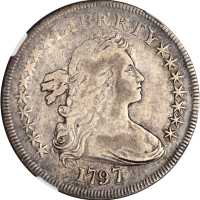 1797 Draped Bust Silver Dollar. BB-73, B-1. Rarity-3. Stars 9x7, Large Letters. VF Details--Improper