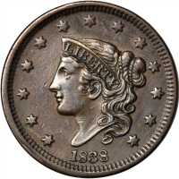 1838 Modified Matron Head Cent. N-1. Rarity-1. EF-40.