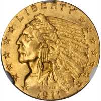 1911-D Indian Quarter Eagle. MS-61 (NGC).