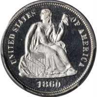 1860 Liberty Seated Dime. Proof-65 Cameo (PCGS). CAC.