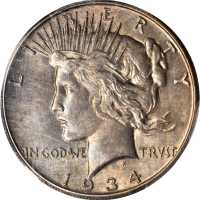 1934-S Peace Silver Dollar. MS-63 (PCGS).
