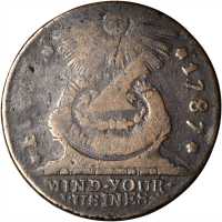 1787 Fugio Copper. Pointed Rays. Newman 15-Y, W-6915. Rarity-2. STATES UNITED, 8-Pointed Stars on La