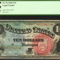 Fr. 96. 1869 $10 Legal Tender Note. PCGS New 62.