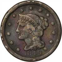 Lot of (4) 1849 Braided Hair Cents.