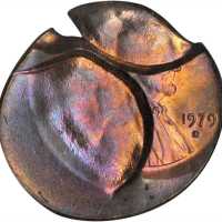 1979-D Lincoln Cent--Struck 25% Off Center with Double Obverse Indent--MS-65 RB (NGC).