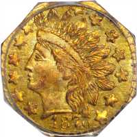 1876 Octagonal 25 Cents. BG-799. Rarity-4. Indian Head. AU-58 (PCGS). OGH.