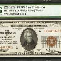 Fr. 1870-L. 1929 $20 Federal Reserve Bank Note. San Francisco. PMG Choice Uncirculated 63 EPQ.