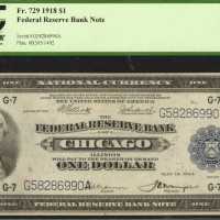 Fr. 729. 1918 $1 Federal Reserve Bank Note. Chicago. PCGS Choice New 63 PPQ.