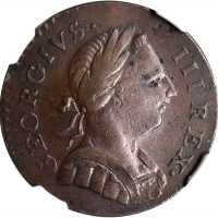 1774 Machins Mills Halfpenny. Vlack 5-74A, W-7760. Rarity-4. GEORGIVS III, Group I. EF-45 BN (NGC).