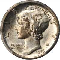 1916-D Mercury Dime. AU-58 (PCGS).