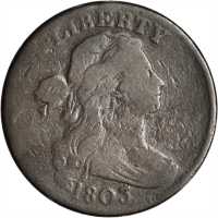 1803 Draped Bust Cent. S-249. Rarity-2. 1/100 Over 1/000. VG-8 Cleaned, Residue.