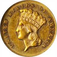1879 Three-Dollar Gold Piece. AU-58 (PCGS).