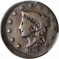 1835 Matron Head Cent. N-16. Rarity-2. Head of 1836--Broadstruck Out of Collar--VG-10 (PCGS).