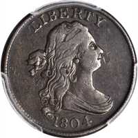 1804 Draped Bust Half Cent. C-9. Rarity-2. Crosslet 4, Stems to Wreath. EF-40 (PCGS).