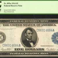 Fr. 855a. 1914 $5 Federal Reserve Note. Philadelphia. PCGS Extremely Fine 45 PPQ.
