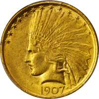 1907 Indian Eagle. No Periods. MS-63 (PCGS).